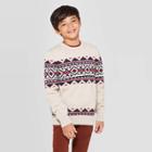 Boys' Long Sleeve Crew Pullover - Cat & Jack Off White/navy L, Boy's, Size: