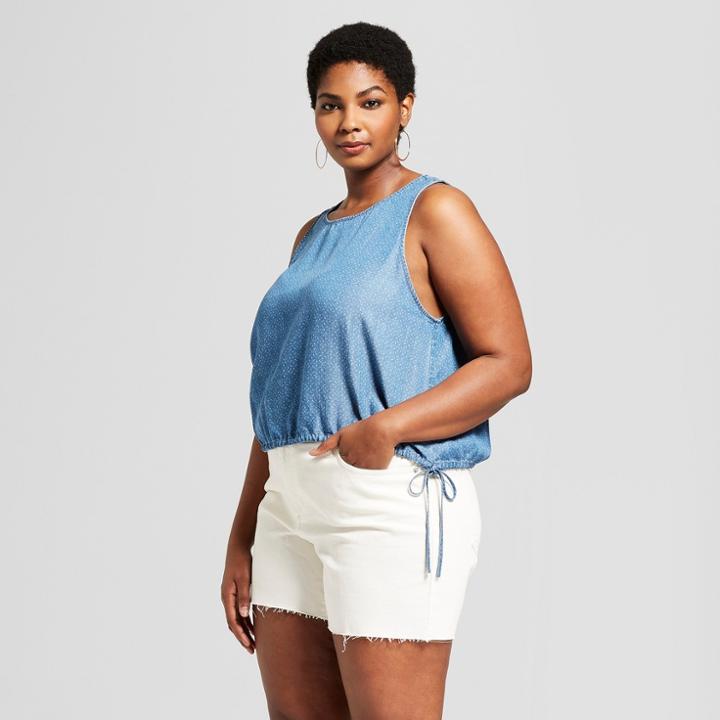 Women's Plus Size Drawstring Seersucker Tank - Universal Thread Chambray