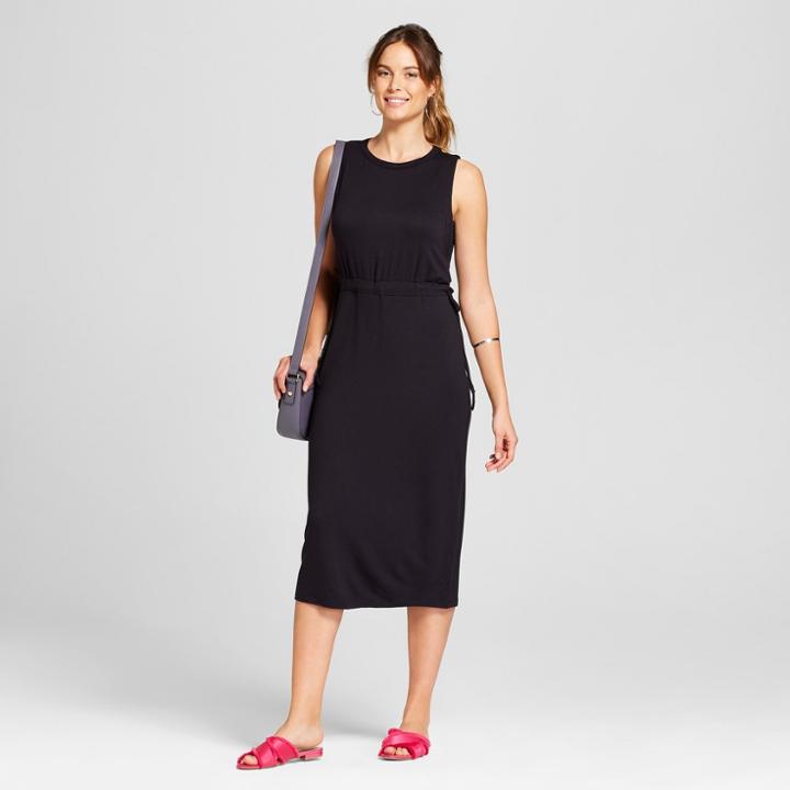 Women's Knit Tie Waist Dress - A New Day Black