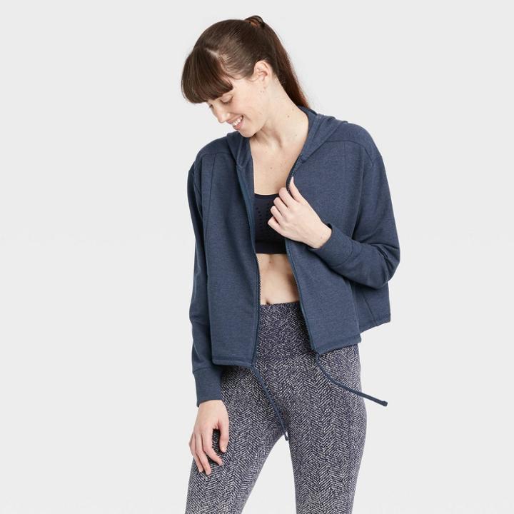 Women's French Terry Full Zip Hoodie - All In Motion Navy Xs, Women's, Blue