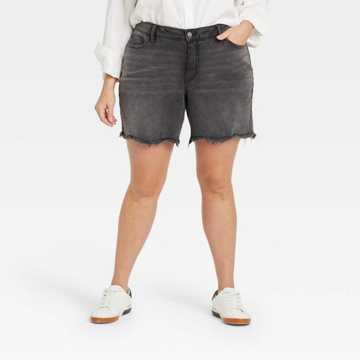 Women's Plus Size High-rise Bermuda Jean Shorts - Ava & Viv Charcoal Gray