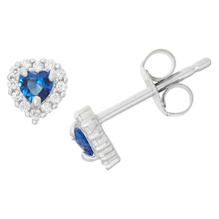 0.62 Ct. T.w. Children's Heart-cut Blue Cubic Zirconia Halo Earrings In Sterling