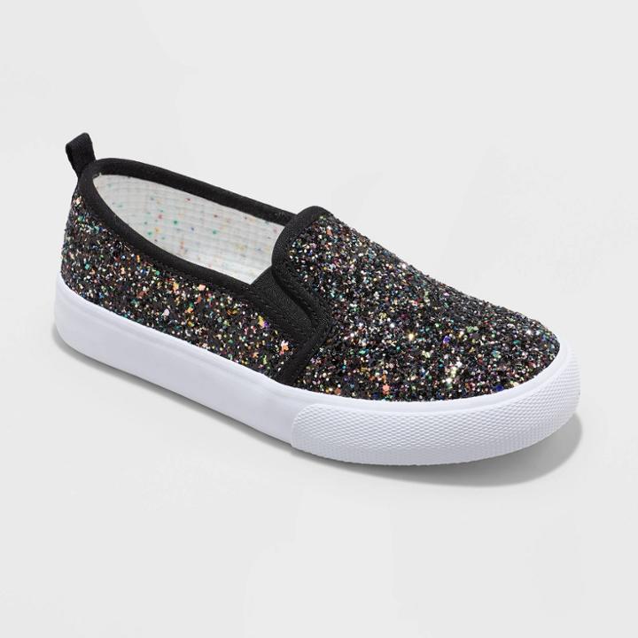 Girls' Ofra Glitter Slip-on Apparel Sneakers - Cat & Jack Black
