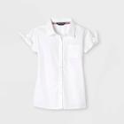 French Toast Girls' Bow Sleeve Button-down Uniform Shirt - White