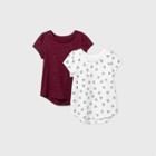 Toddler Girls' 2pk Short Sleeve Heart And Sparkle T-shirt - Cat & Jack Navy/cream/burgundy 12m, Red/ivory/blue