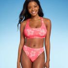 Juniors' Ribbed Racer Bralette Bikini Top - Xhilaration Bright Pink Floral D/dd Cup