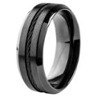 Men's West Coast Jewelry Blackplated Stainless Steel With Blacktone Cable Inlay Comfort Fit Ring