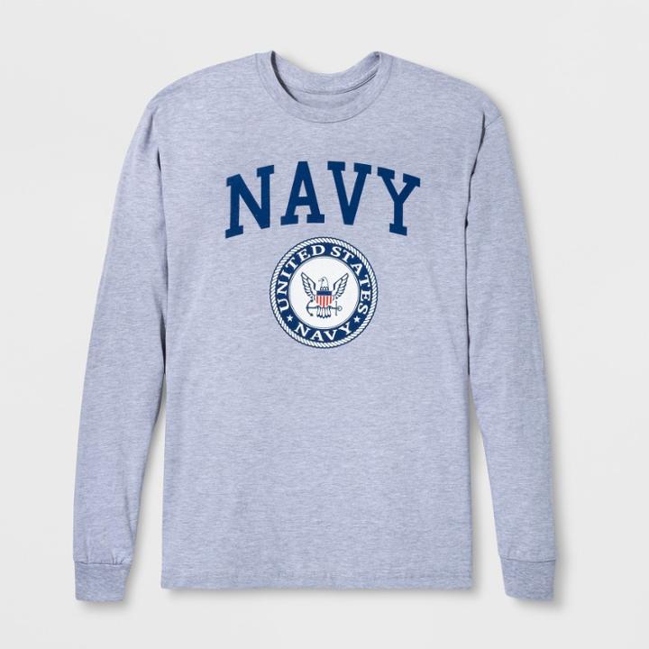 Target Men's Long Sleeve United States Navy Crew T-shirt - Heather Gray