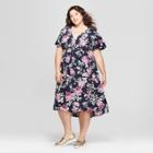 Maternity Plus Size Floral Print Short Sleeve Woven High Low Dress - Isabel Maternity By Ingrid & Isabel Navy 2x, Women's, Blue