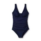 Women's Post-mastectomy Shirred V-neck One Piece Swimsuit - Kona Sol Navy Xs, Women's, Blue