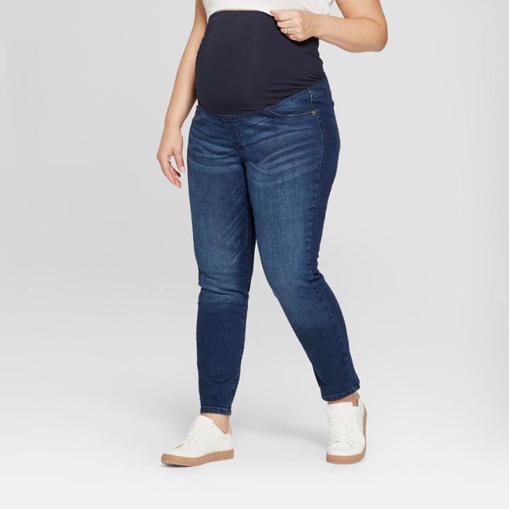 Maternity Plus Size Crossover Panel Skinny Jeans - Isabel Maternity By Ingrid & Isabel Dark Wash 14w, Women's, Blue