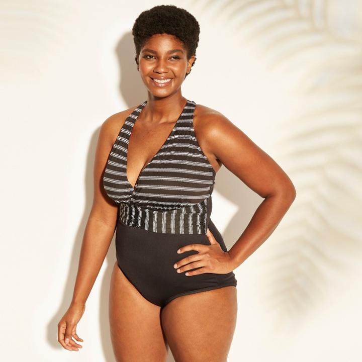 Women's Plus Size X-back One Piece Swimsuit - Clean Water Black/white