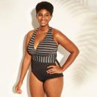 Women's Plus Size X-back One Piece Swimsuit - Clean Water Black/white
