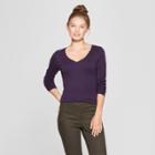 Women's Fitted Long Sleeve T-shirt - A New Day Purple Heather