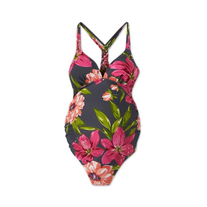 Maternity Floral Print Toss The Bouquet Knot Back One Piece Swimsuit - Isabel Maternity By Ingrid & Isabel S,