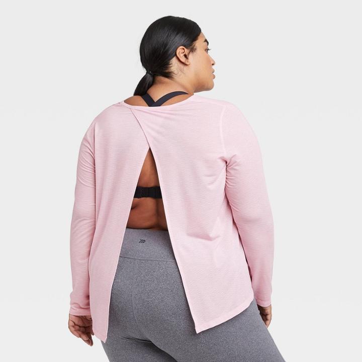 Women's Plus Size Long Sleeve Open Back T-shirt - All In Motion Lilac 1x, Women's, Size: