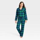 Women's Holiday Tartan Plaid Flannel Matching Family Pajama Set - Wondershop Navy Blue