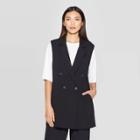 Women's Sleeveless Button Front Double Breasted Long Vest - Prologue Black