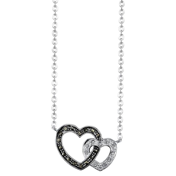Target Silver Plated Marcasite And Crystal Heart Pendant - 18.5, Girl's, Silver/metallic