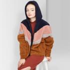 Women's Long Sleeve Zip-up Colorblocked Hooded Sherpa Jacket - Wild Fable Rust/rose/navy Xs, Women's,