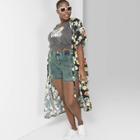 Women's Plus Size Acid Wash High Elastic Waist Jean Shorts - Wild Fable Green