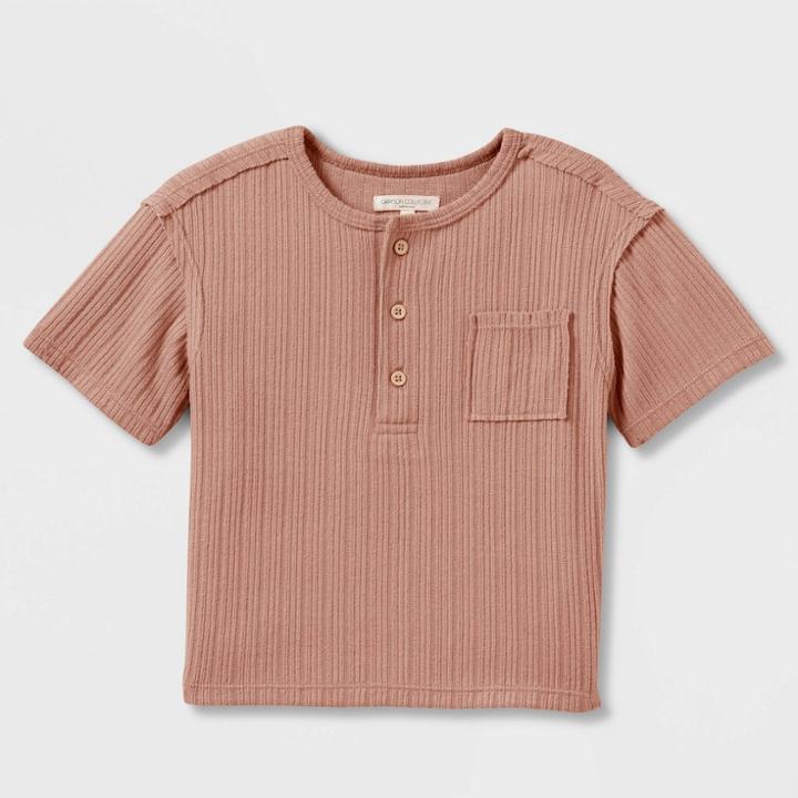 Grayson Collective Toddler Boys' Short Sleeve Wide Rib Henley T-shirt - Rust Brown