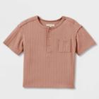 Grayson Collective Toddler Boys' Short Sleeve Wide Rib Henley T-shirt - Rust Brown