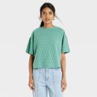 Women's Bell Short Sleeve Quilted Boxy T-shirt - A New Day Green