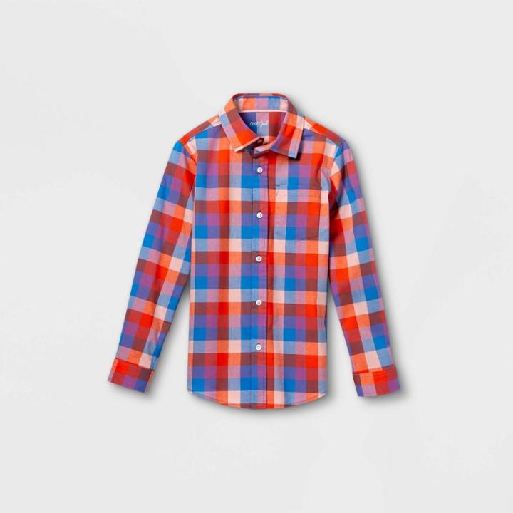 Boys' Woven Long Sleeve Button-down Shirt - Cat & Jack Red/blue