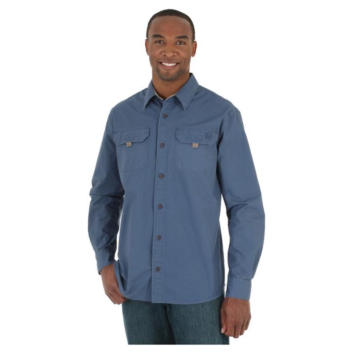 Wrangler Men's Outdoor Series Long Sleeve Canvas Shirt Vintage Indigo