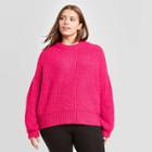 Women's Plus Size Balloon Sleeve Boat Neck Pullover Sweater - A New Day Pink
