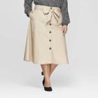Women's Plus Size Midi Button Front Skirt - Ava & Viv Khaki (green)
