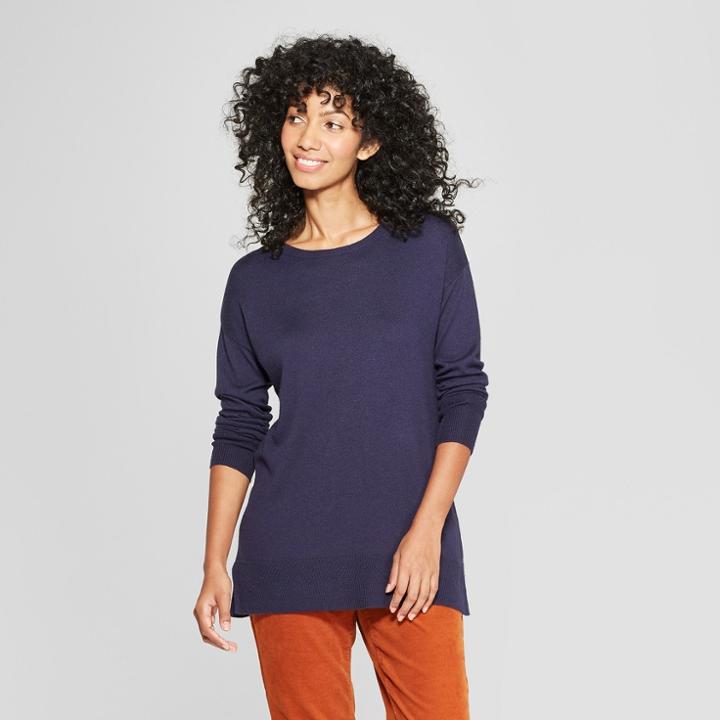 Women's Crew Neck Luxe Pullover Sweater - A New Day Navy (blue)