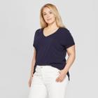 Women's Plus Size Short Sleeve V-neck Essential T-shirt - Ava & Viv Navy (blue)