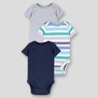 Lamaze Baby Boys' Organic Cotton 3pk Striped And Solid Short Sleeve Bodysuit - Blue Newborn