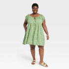 Women's Plus Size Puff Short Sleeve Day Dress - Universal Thread Green Floral
