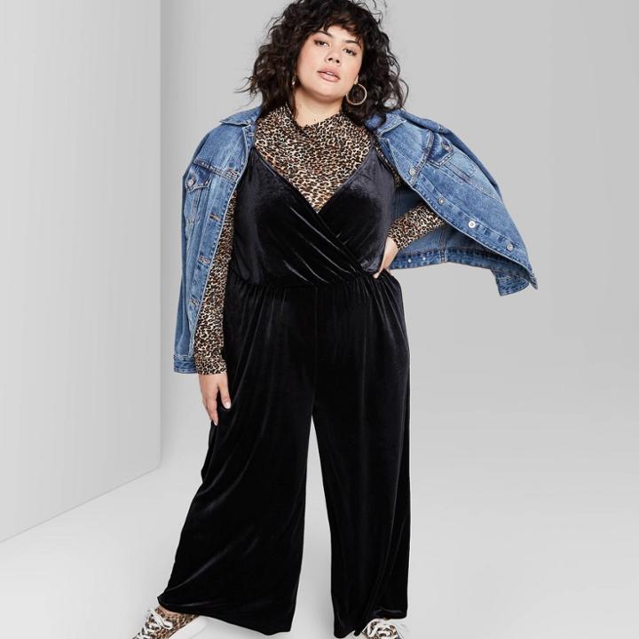 Women's Plus Size Sleeveless V-neck Velvet Wrap Jumpsuit - Wild Fable Black 1x, Women's,