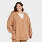 Women's Plus Size All Day Fleece Button-front Cardigan - A New Day Tan