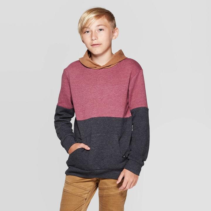 Boys' Long Sleeve Colorblock Pullover - Art Class Maroon L, Boy's, Size: Large, Red Gray