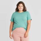 Women's Plus Size Short Sleeve Rib T-shirt - A New Day Teal