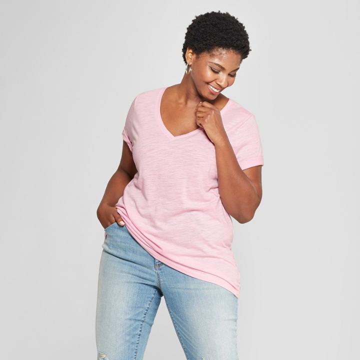 Women's Plus Size V-neck Short Sleeve T-shirt - Ava & Viv Pale Pink
