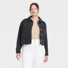 Women's Plus Size Cropped Denim Jacket - Ava & Viv Black Denim