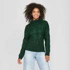 Women's Long Sleeve Exaggerated Rib Detail Mockneck - Cliche Green