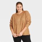 Women's Plus Size Crewneck Cable Stitch Pullover Sweater - A New Day Rust