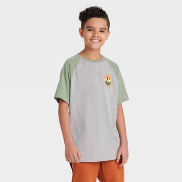 Boys' Do Good By Nature Raglan Short Sleeve Graphic T-shirt - Art Class Light Heather Gray/teal Green