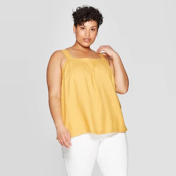 Women's Plus Size Square Neck Tank Top - Ava & Viv Yellow