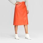 Women's Faux Leather Midi Skirt - Prologue Orange