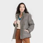 Houston White Adult Puffer Jacket - Brown Checkered Xxs/xs