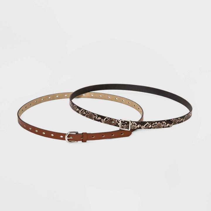 Women's Plus Size 2pk Snake Print Belt - Ava & Viv Cognac