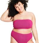 Women's Plus Size Two-tone Pucker Bandeau Bikini Top - Tabitha Brown For Target Pink/black